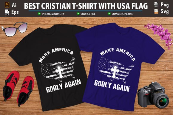 American Christian T-Shirt Design: A Bold Graphic for Patriotic Branding