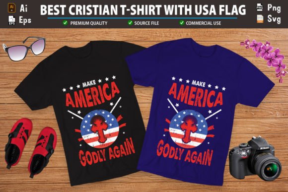 Christian Tshirt Design with Grunge Flag – A Bold Graphic for Patriotic Branding