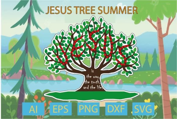 Jesus Tree Summer: A Fresh Graphic Design Asset for T-Shirt Designs & Marketing Visuals